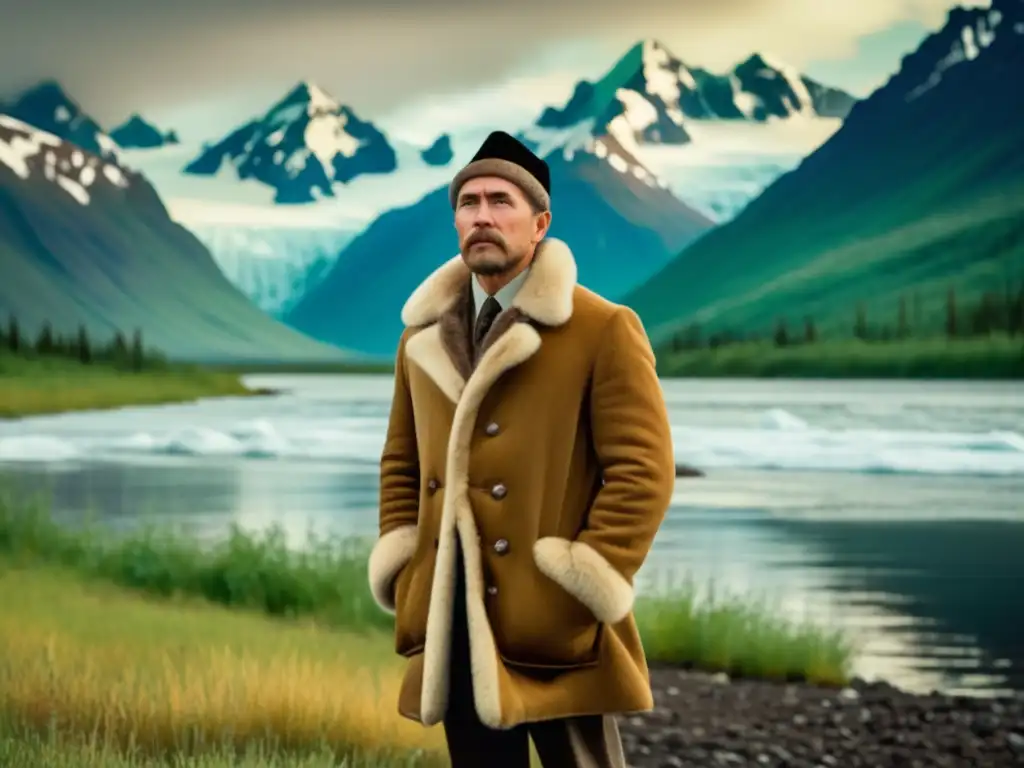 Aleksandr Baranov en Alaska, líder histórico y explorador en majestuoso paisaje natural