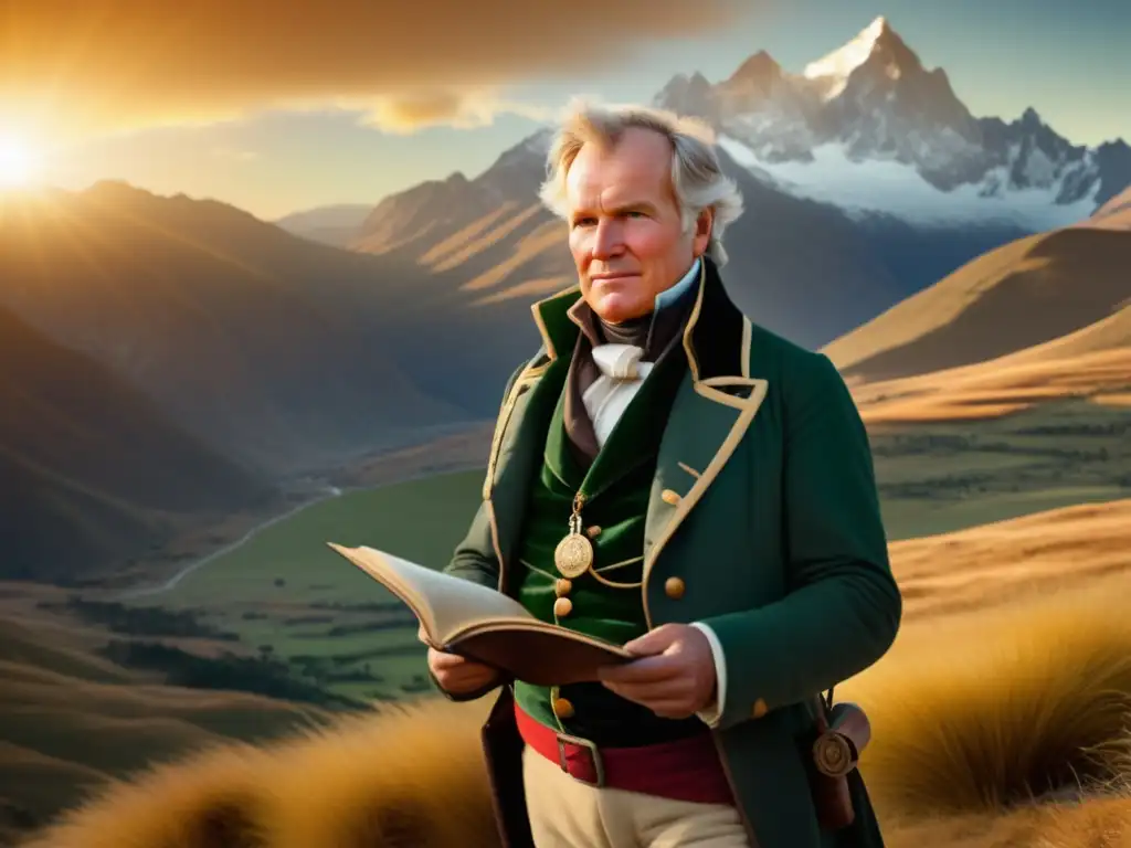 Imagen de Alexander von Humboldt en los Andes, con paisajes impresionantes - exploración científica de América del Sur