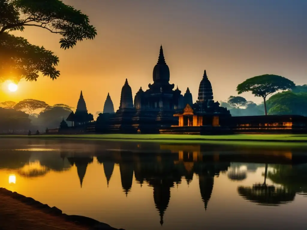 Amanecer en Anuradhapura: antiguos templos budistas y naturaleza exuberante en una imagen evocadora