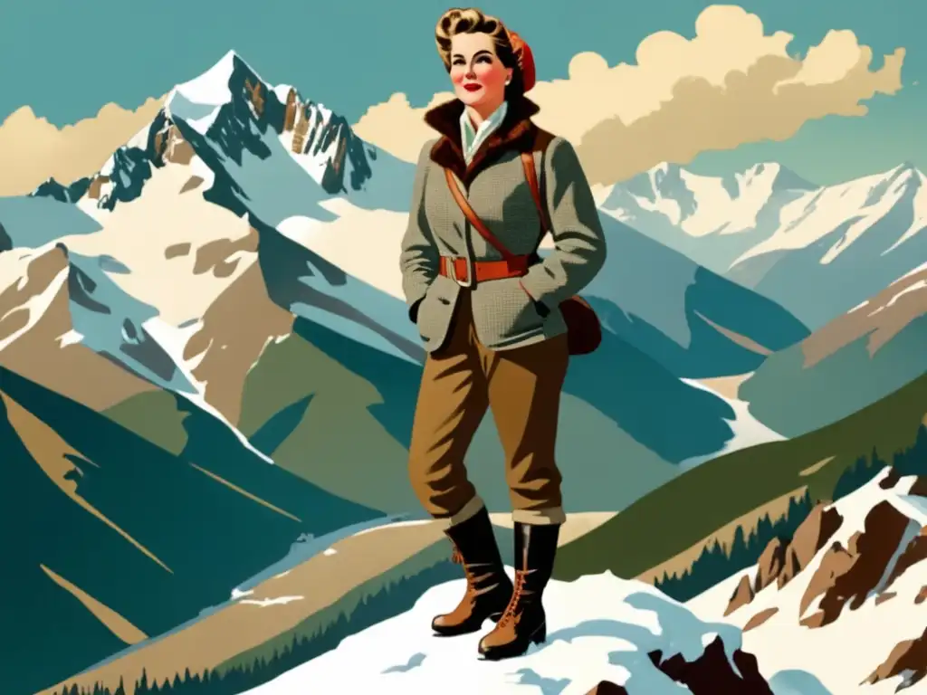 Annie Smith Peck: La mujer que conquistó montañas, triunfante en la cima nevada, evocando historia y aventura