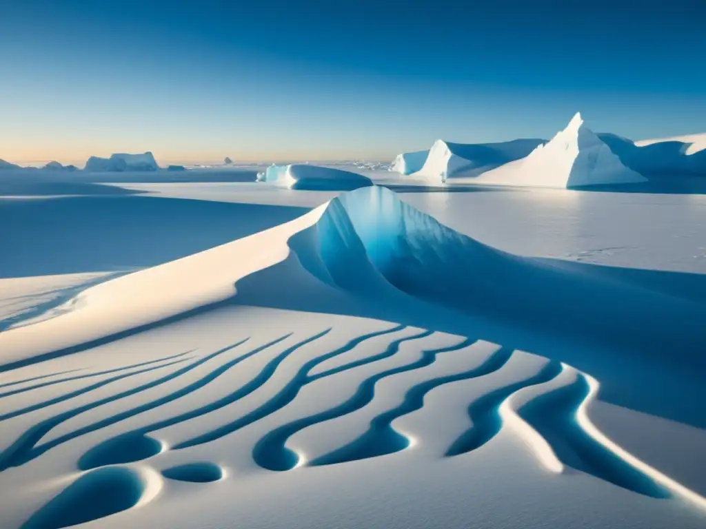 El misterio de la Antártida: ¿Qué descubrimientos se ocultan en su hielo? Paisaje helado de la Antártida, montañas y formaciones de hielo azul