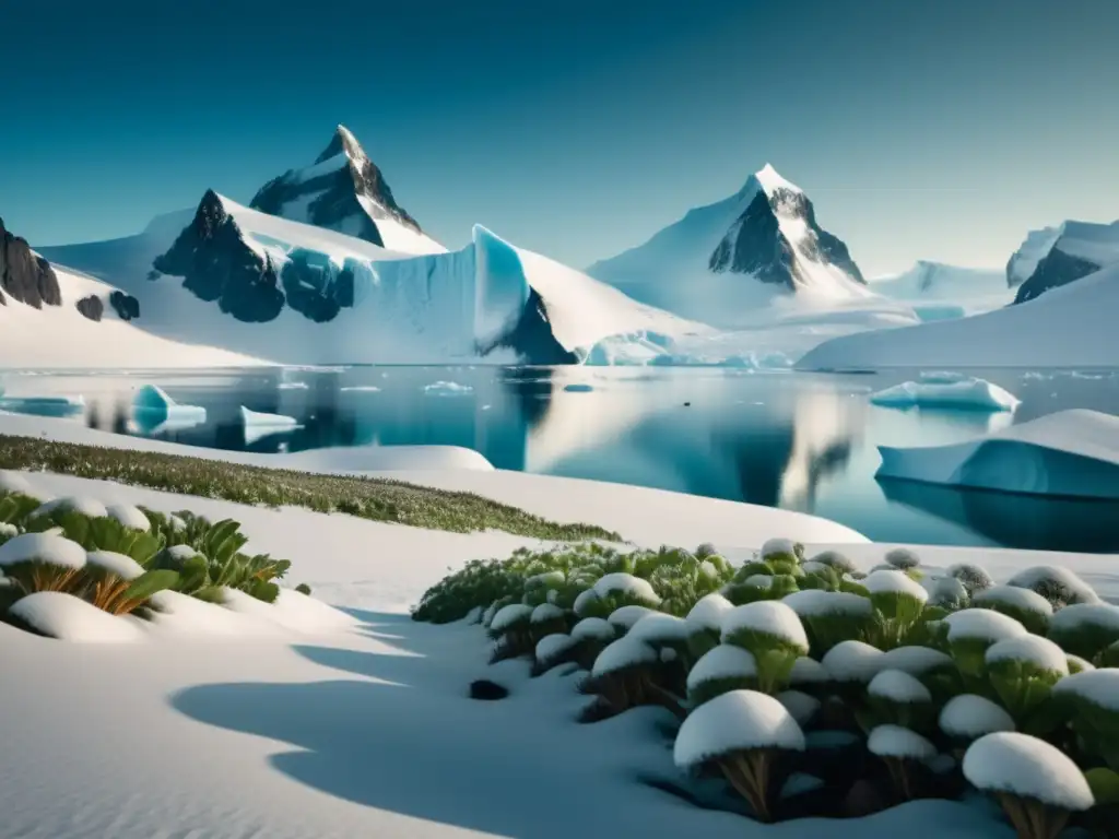 Paisaje nevado de la Antártida con flora única: Expedición a la Antártida