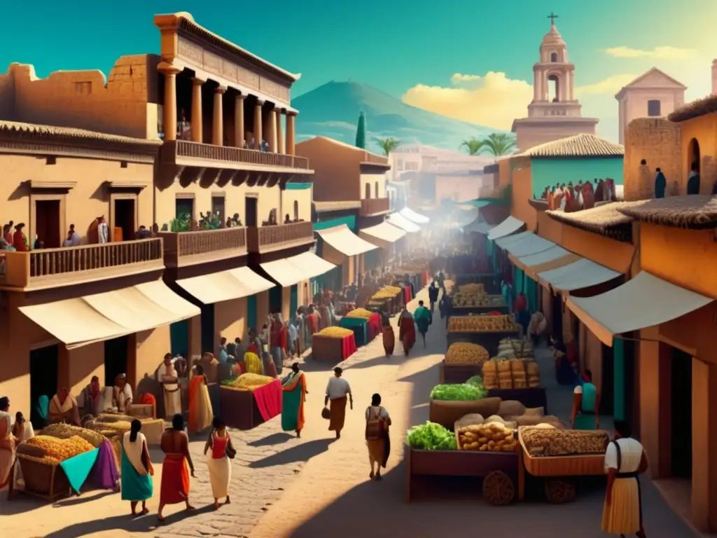 Escena antigua de comercio y expediciones comerciales prehistóricas