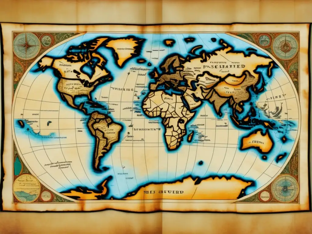 Mapa antiguo desvela tierras inexploradas, océanos vastos y montañas misteriosas -