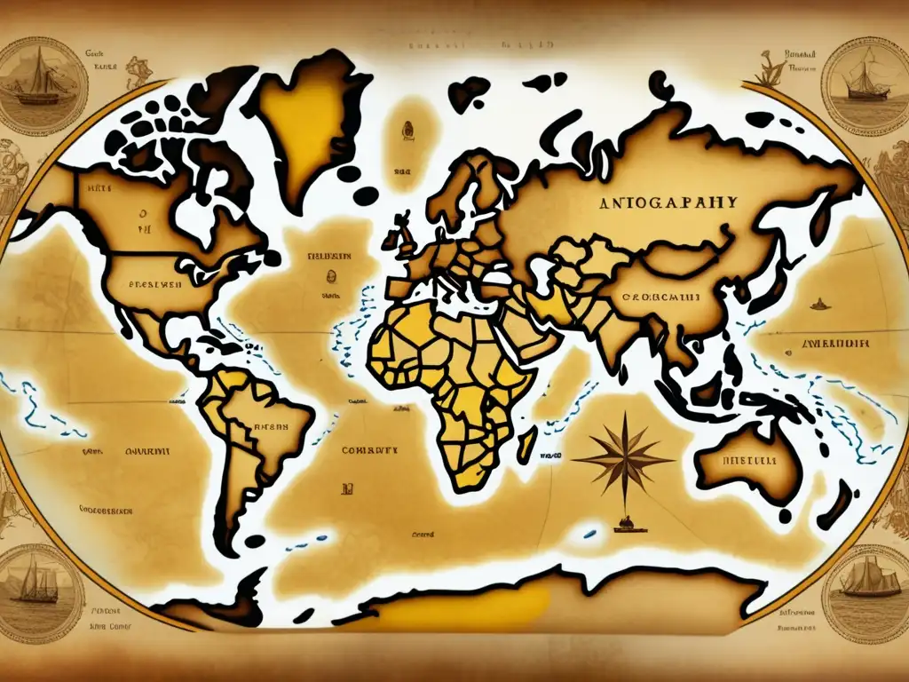 Mapa antiguo detallado con ilustraciones, marcas y signos de cartografía, evocando nostalgia y revelando la importancia de los mapas antiguos