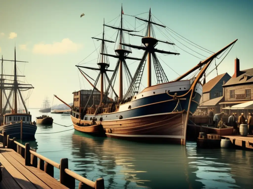 Escena histórica de un puerto pesquero Barcos de pesca históricos en un bullicioso puerto vintage (Los Barcos de Pesca a Través de la Historia)