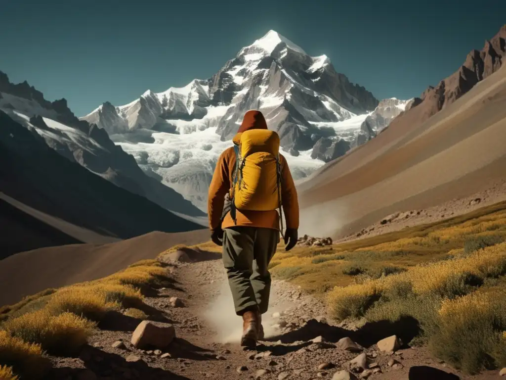 Ascenso al Aconcagua: Imagen vintage 8k de la cumbre más alta de América