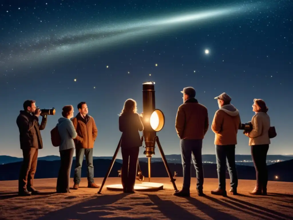 Astrónomos observando el cielo estrellado con telescopio vintage: Descubrimientos celestiales que cambiaron nuestra visión del universo