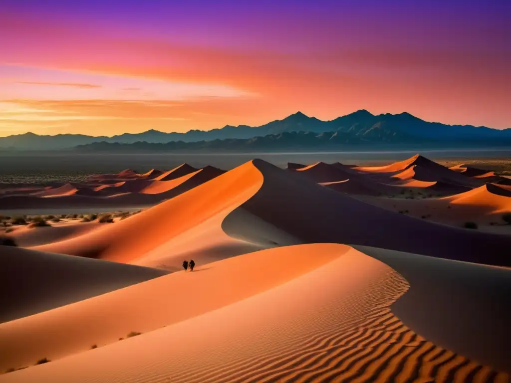 La Travesía de las Dunas: Aventura en el Desierto de Sonora, exploradores admiran el paisaje al atardecer