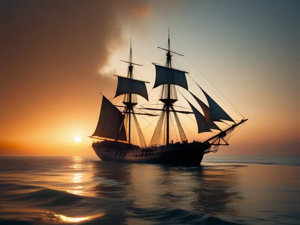 El misterio del Mary Celeste El Misterio del Mary Celeste: Barco abandonado sin tripulación bajo un atardecer dorado y misterioso