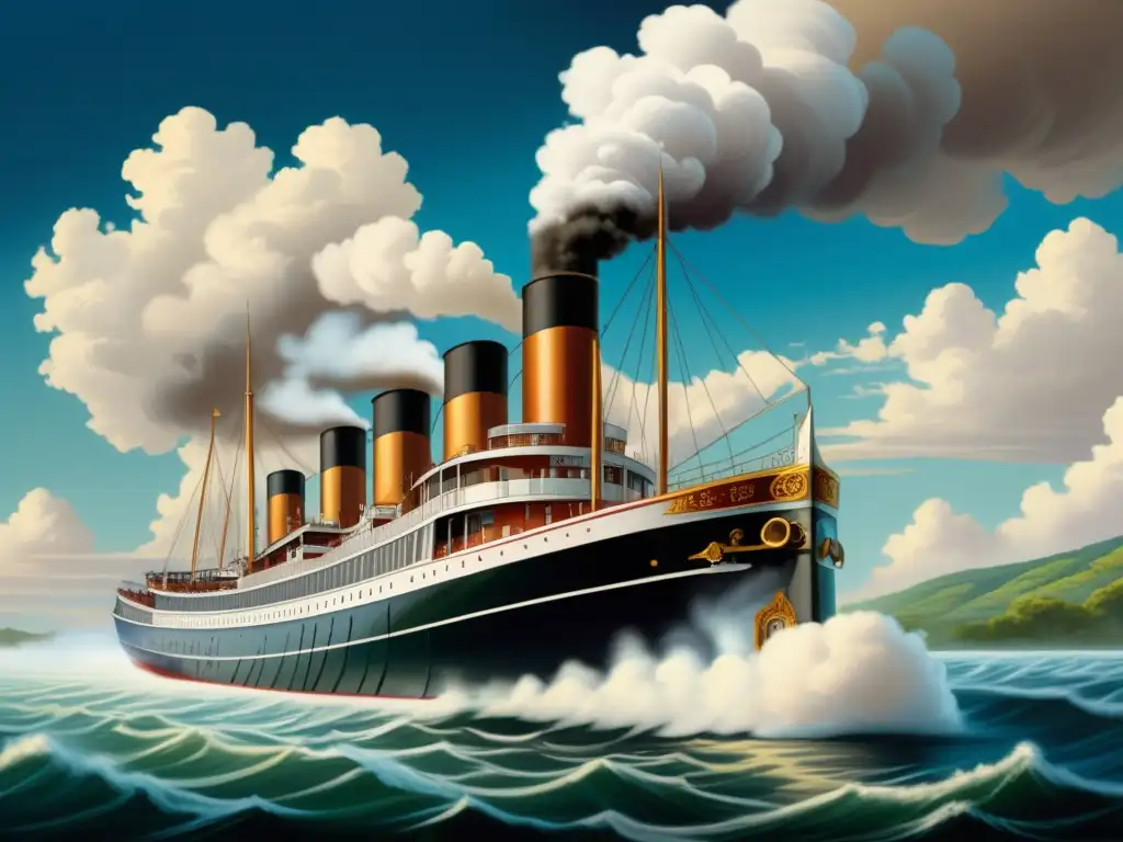 Vaporera vintage navegando en aguas tranquilas Buque a vapor antiguo elegante navegando en aguas tranquilas, con detalles intrincados y eficientes motores a vapor eco-amigables