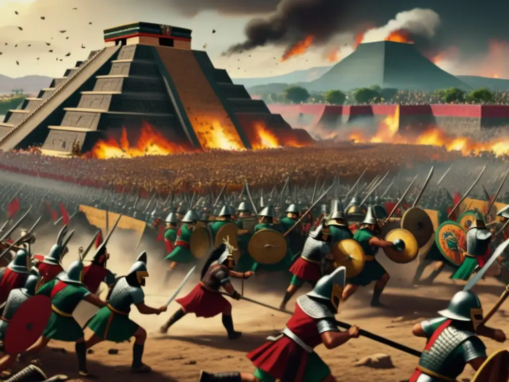 Ilustración vintage de la Batalla de Tenochtitlán: la intriga y la diplomacia en la conquista de México por Cortés