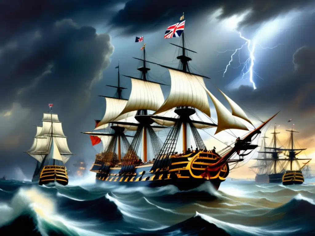 Pintura histórica de la Batalla de Trafalgar: HMS Victory y combate naval