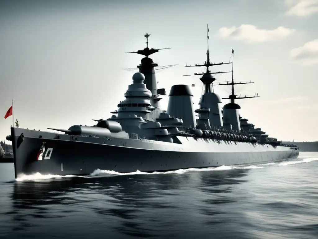 Fotografía vintage del acorazado Bismarck Bismarck, majestuoso buque de guerra, evocando la historia con su imponente silueta en blanco y negro