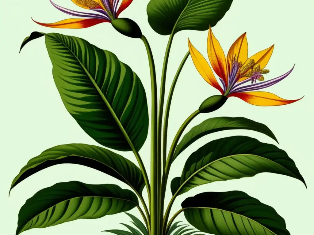 Ilustración botánica vintage de planta tropical, destacando legado de José Celestino Mutis