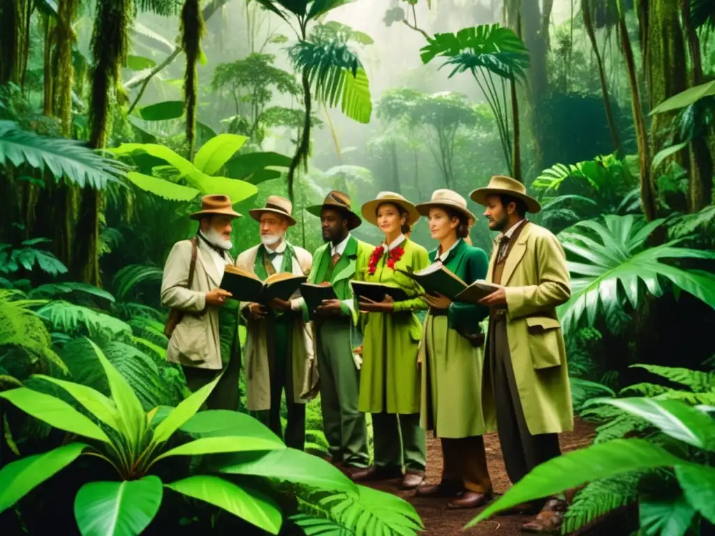 Grupo de botánicos en expediciones botánicas en una selva tropical llena de plantas diversas y exuberantes #expedicionesbotánicas