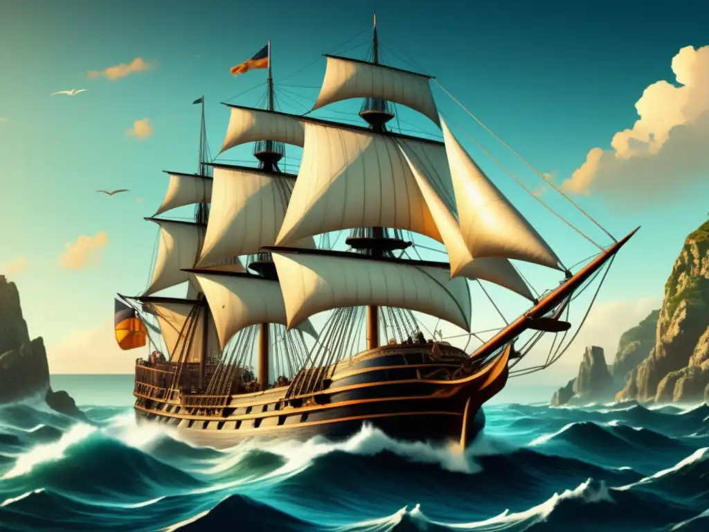Navegación oceánica: La brújula mágica Ilustración vintage de escena marítima con brújula magnética: apertura a la navegación oceánica