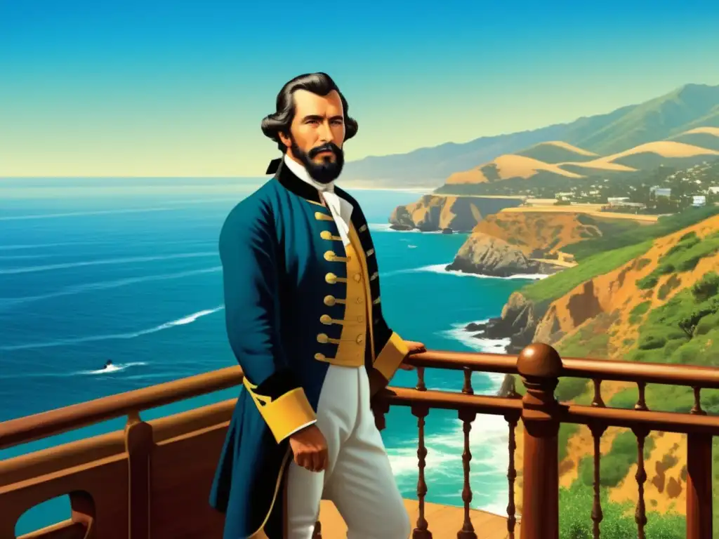 Juan Rodríguez Cabrillo en el San Salvador, explorando la costa californiana