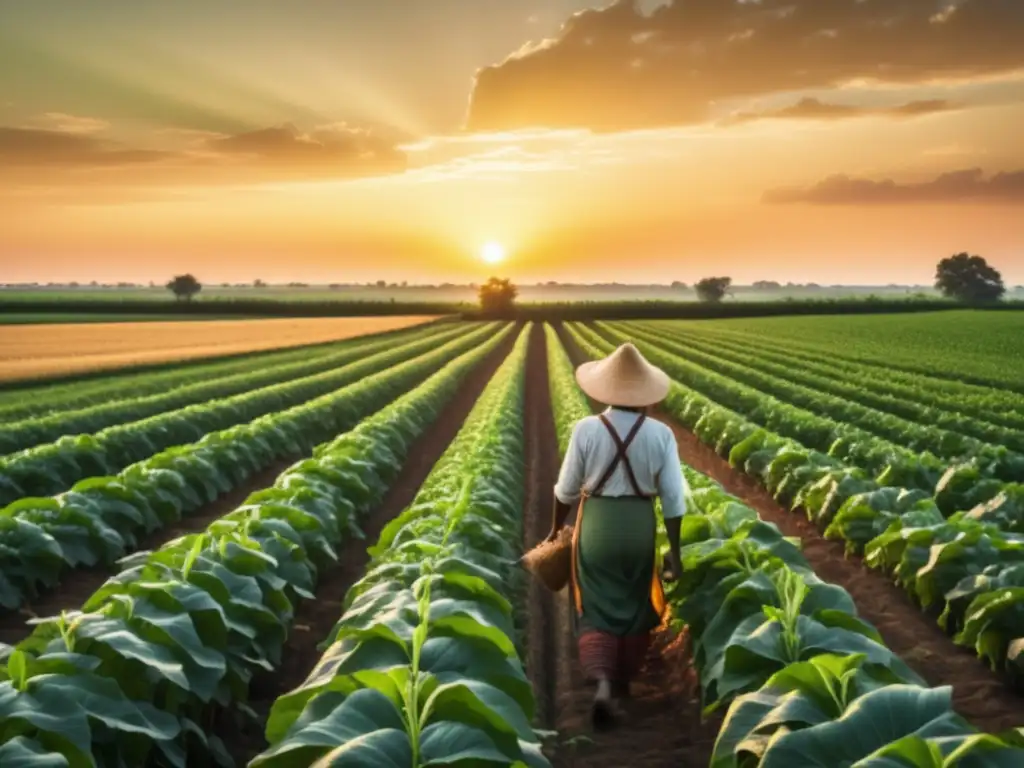 Lush campo verde con cultivos y descubrimientos biológicos