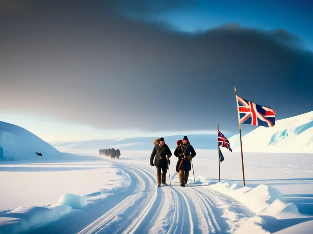 Conquista del Polo Sur: Amundsen y Scott compiten en épica carrera hacia la gloria, en una imagen vintage del paisaje polar