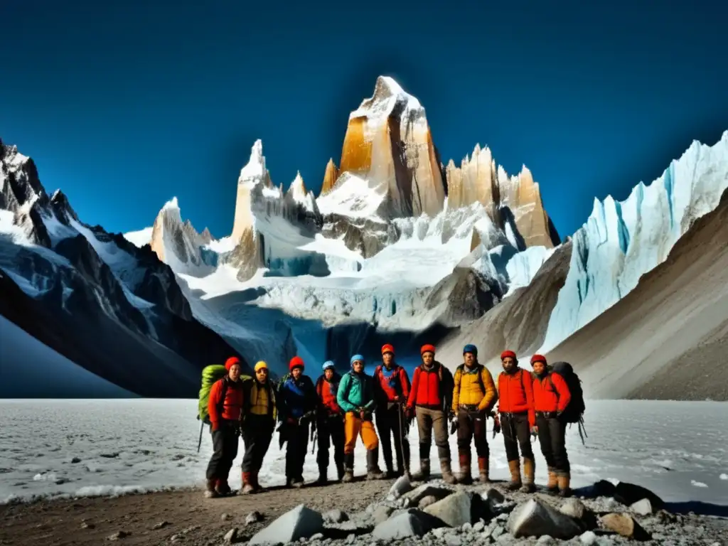 Ascenso al Cerro Torre: Montañeros frente a la majestuosa montaña, desafiando su dificultad