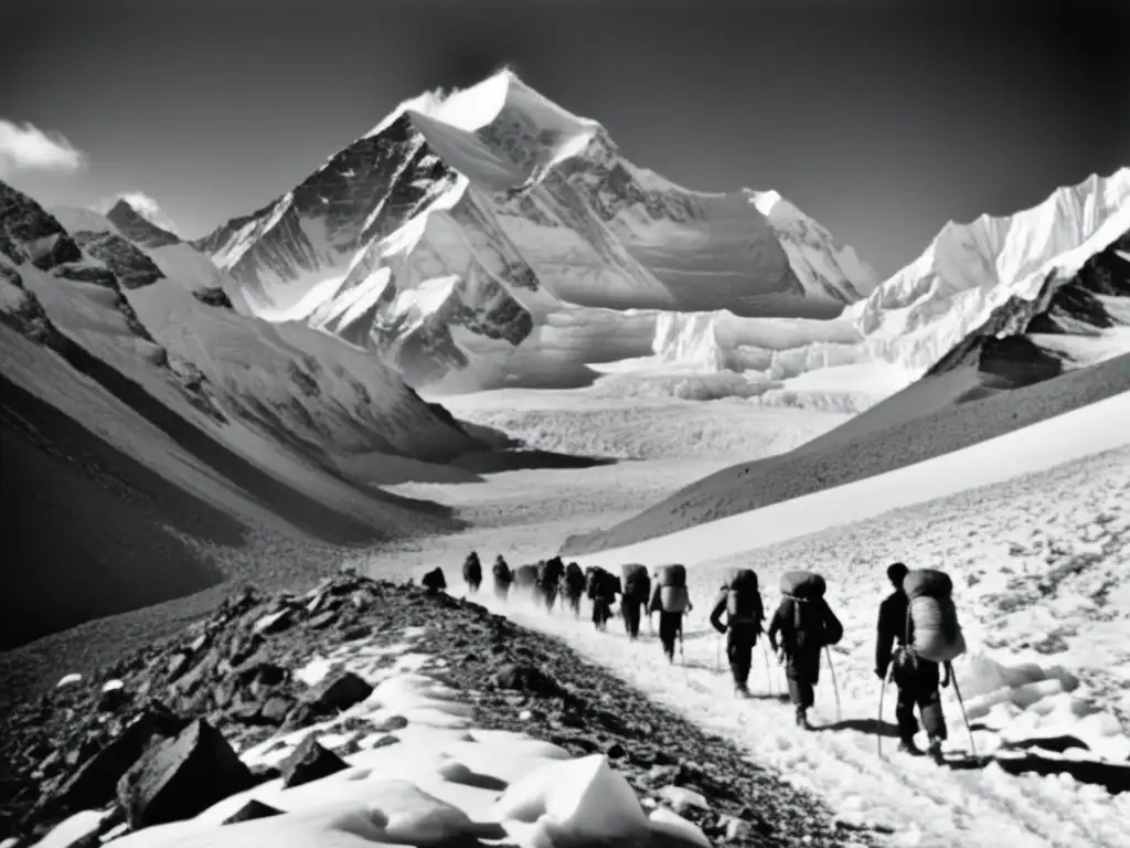 Montañistas escalando el majestuoso pico nevado de Cho Oyu