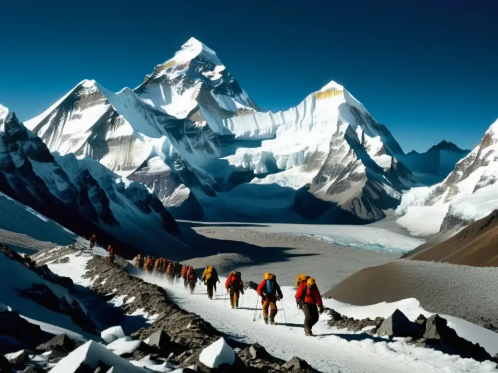 Conquista del Everest: Momento monumental en la cima, montañistas valientes superan desafíos con determinación y espíritu de exploración