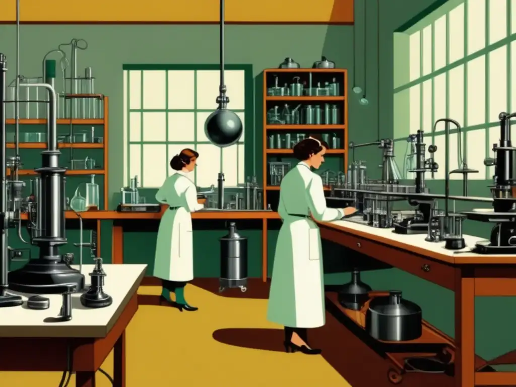 Ilustración vintage de escena de laboratorio: La Controversia de la Penicilina