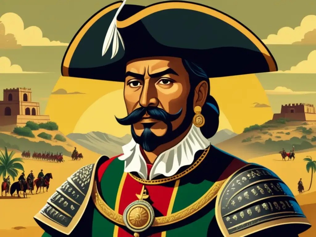 Hernán Cortés y la Conquista de México: Ilustración vintage que muestra el encuentro legendario entre Cortés y los pueblos indígenas