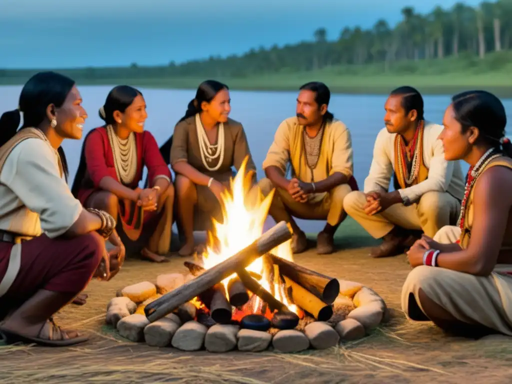 Impacto de expediciones en culturas indígenas: intercambio cultural entre exploradores y nativos en paisaje exuberante