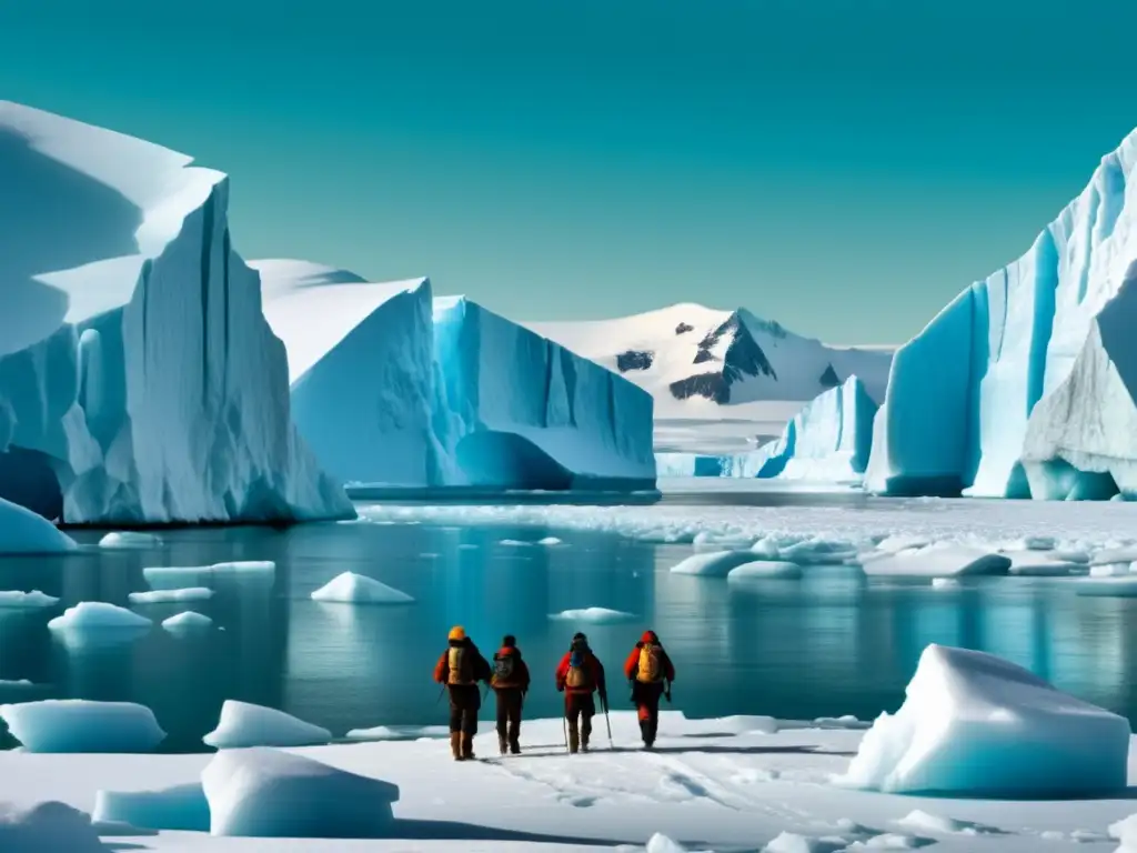 Desafíos en expediciones al Ártico: exploradores en paisaje helado y nevado