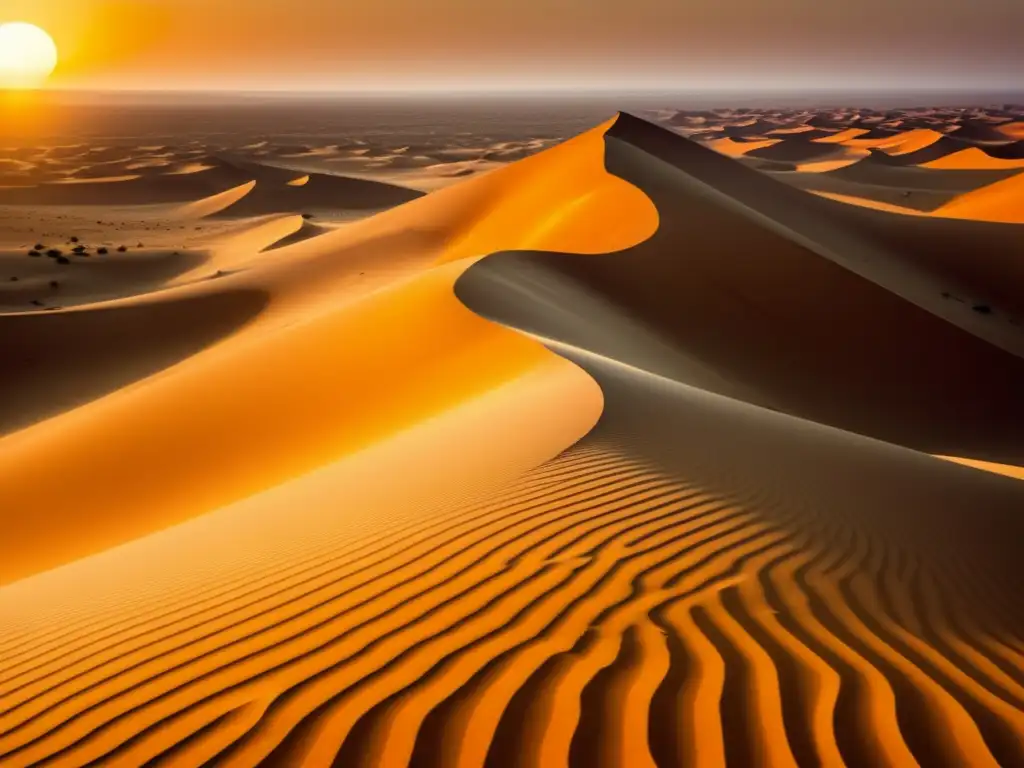 Descubrimientos en el Sahara: paisaje dorado y misterioso, con dunas infinitas, una caravana de camellos y un toque vintage