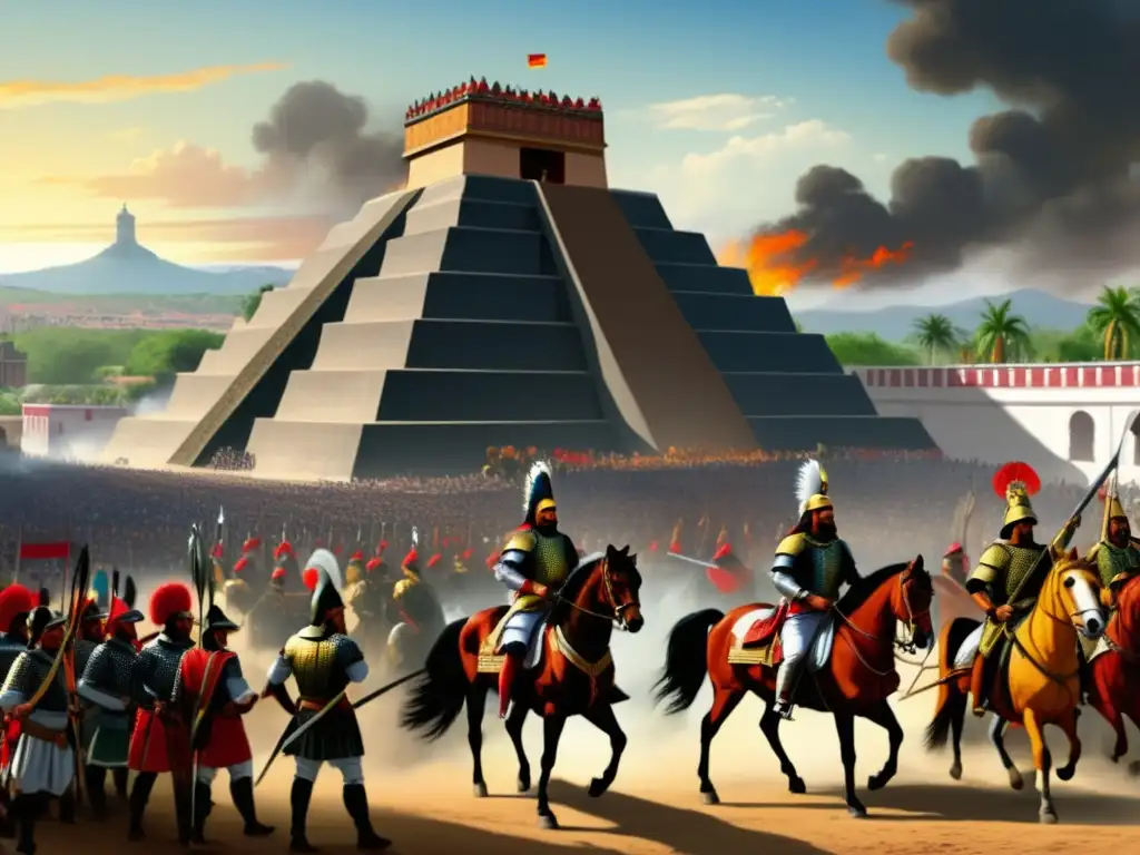 Encuentro Hernán Cortés y Moctezuma en Tenochtitlán, con tensiones y líderes en confrontación