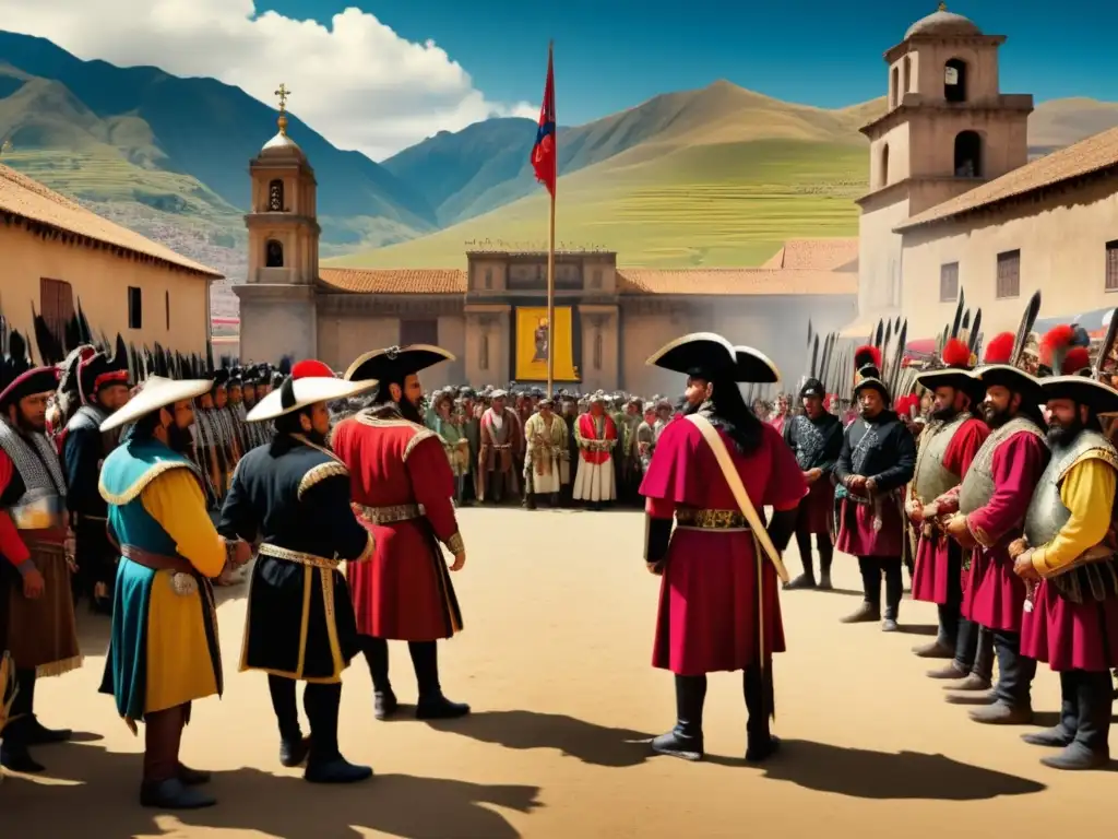 Encuentro histórico entre Francisco Pizarro y Atahualpa en Cajamarca, Perú en 1532