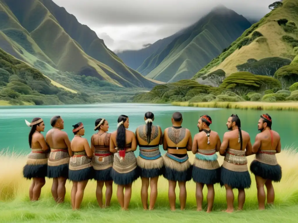 Reunión tribal maorí en Nueva Zelanda con vestimenta tradicional y haka cautivador