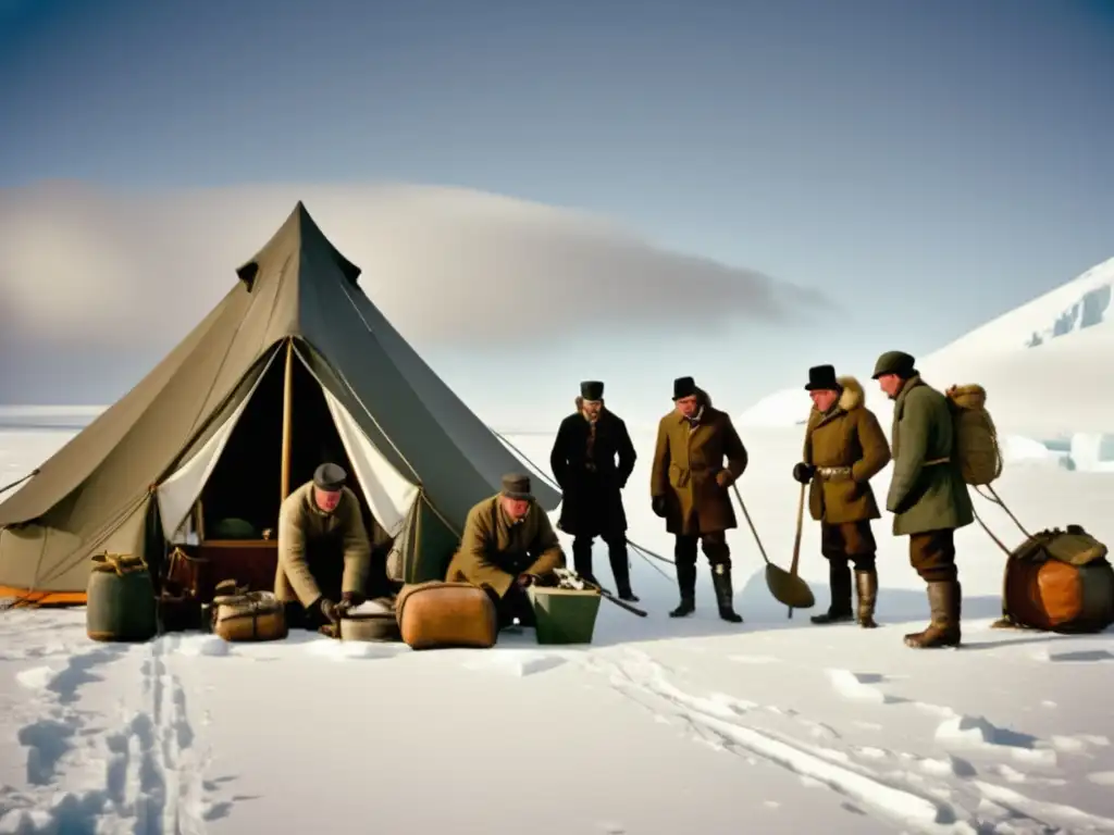 Equipo de la Expedición de Shackleton seleccionando equipo y preparándose para el desafío antártico