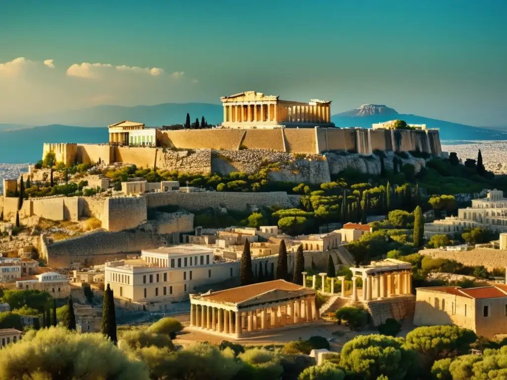 Descubrimientos de la antigua Grecia: Acropolis de Atenas al atardecer, con el majestuoso Partenón y su historia