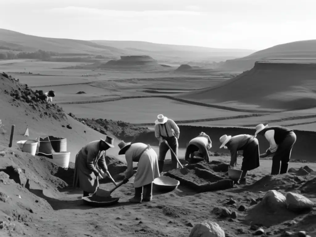 Excavación arqueológica en paisaje remoto y antiguo - expediciones prehistóricas