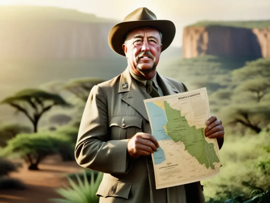 El gran safari de Roosevelt: Una expedición presidencial - Captura histórica de Presidente Roosevelt rodeado de paisajes africanos