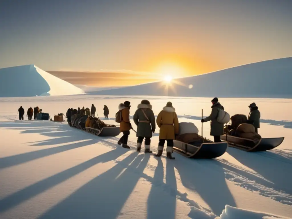 Un grupo de exploradores en el Polo Sur, congelado y desafiante, como Amundsen y Scott