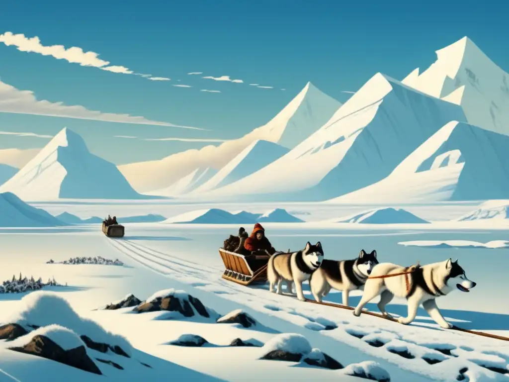 Paisaje ártico con trineo de huskies