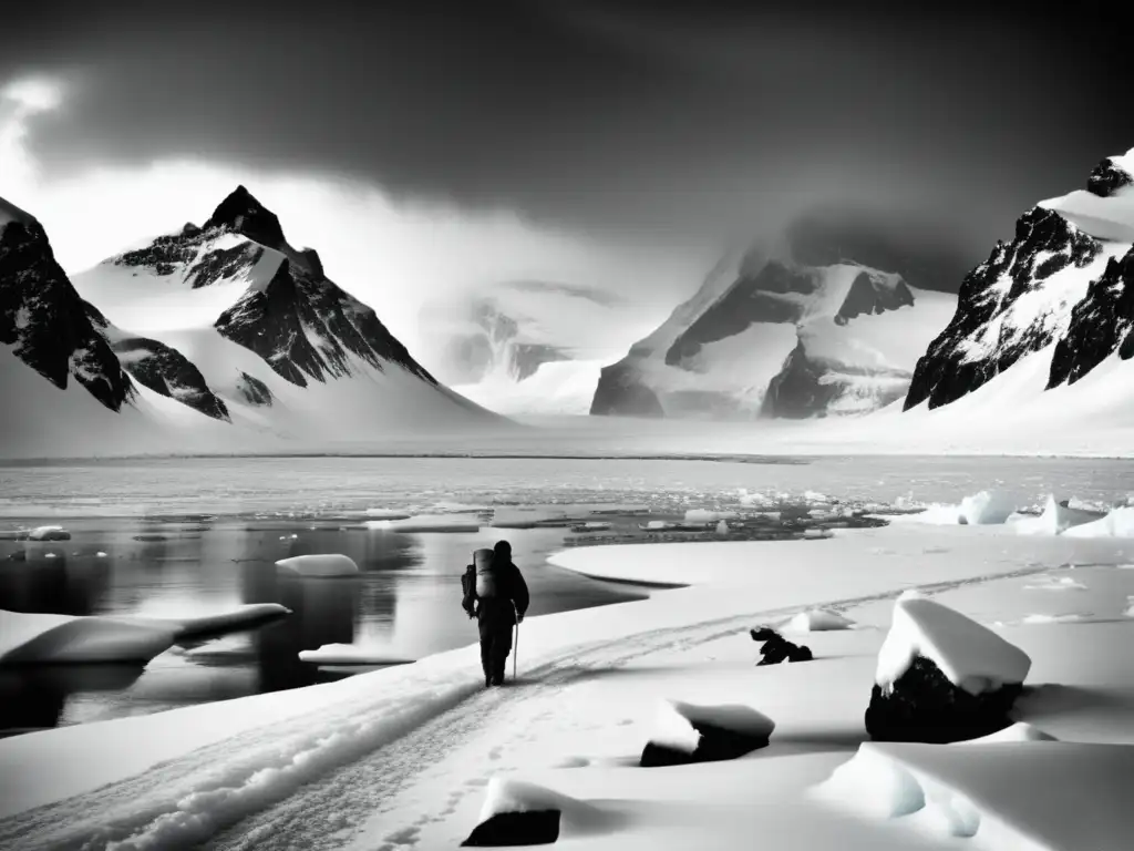 La Odisea Antártica de Amundsen y Scott: Exploradores enfrentando dificultades en un paisaje helado y desafiante