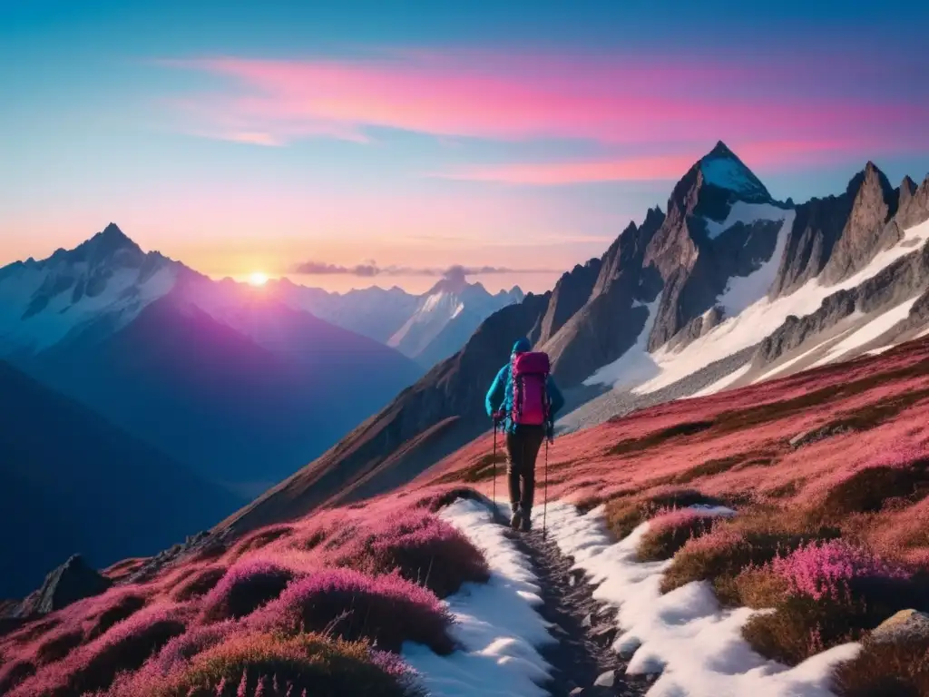 Preparación física para expediciones: Entrenamiento en la naturaleza - Hiker en paisaje montañoso nevado