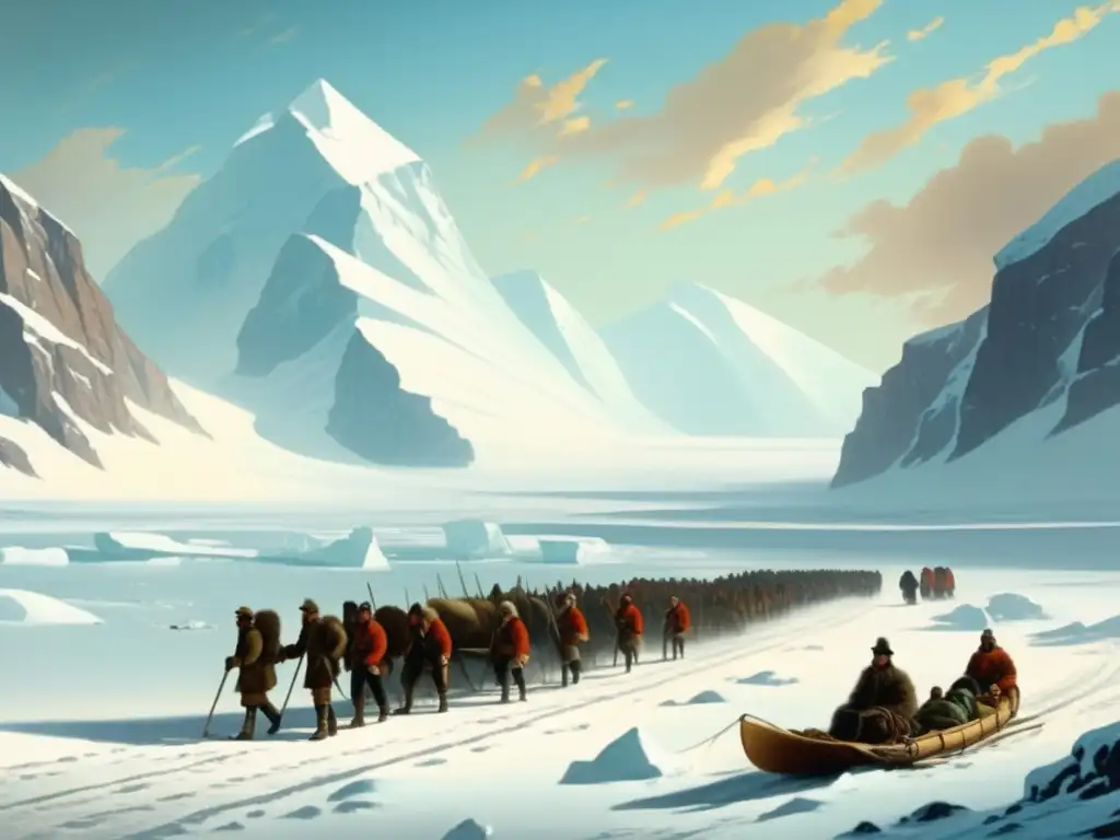 Pintura vintage: Expedición heroica de Roald Amundsen al Polo Sur