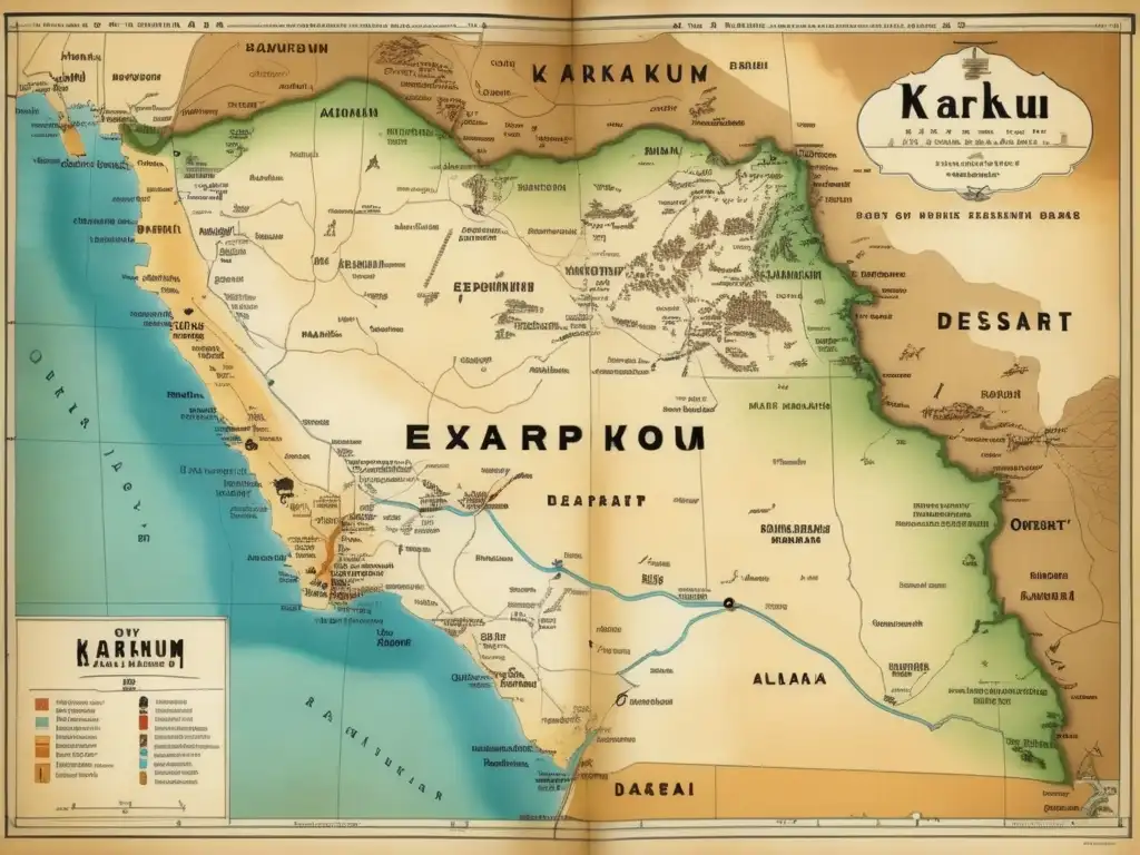 Mapa antiguo del Desierto de Karakum: Experiencia de expedición