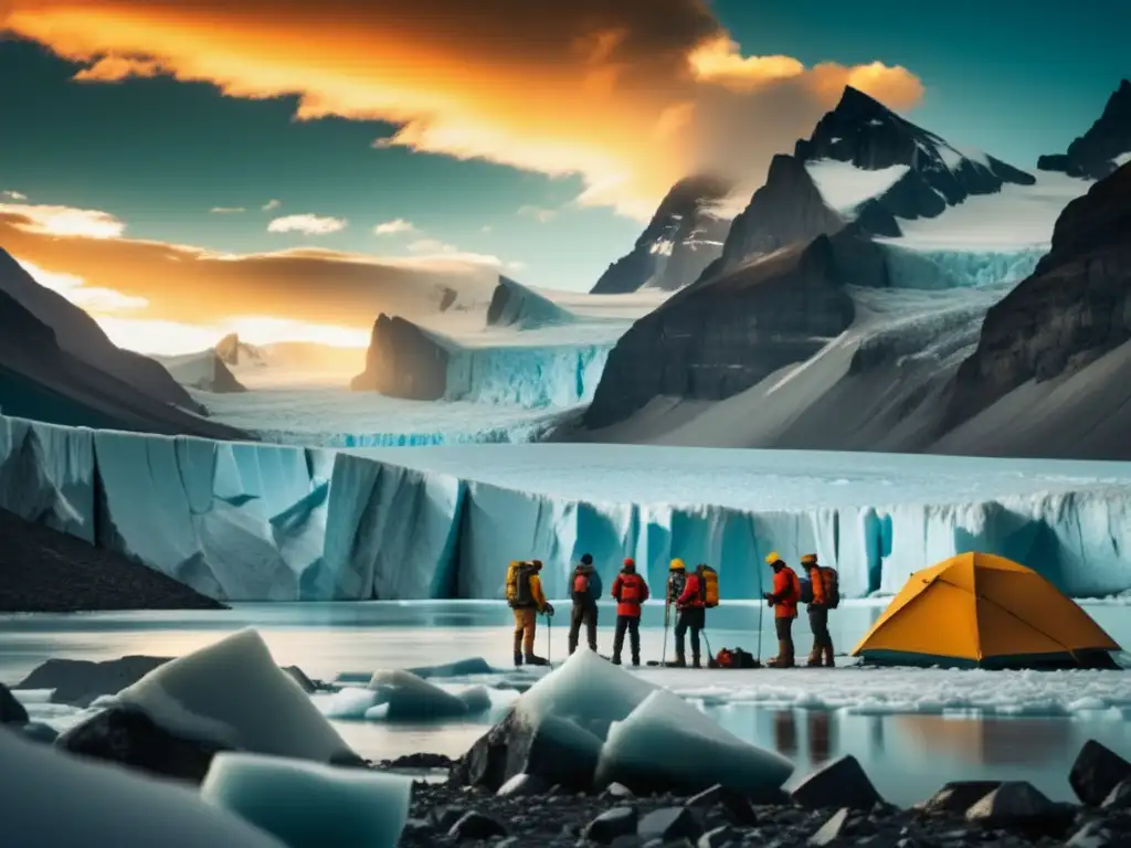 Expedición moderna en glaciar con tecnología de vanguardia