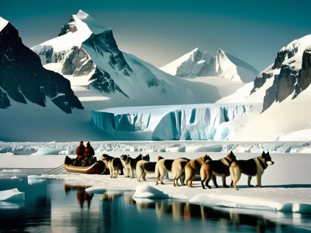 Expedición Terra Nova: Aventura Antártica de Scott con perros de trineo en la nieve (110 caracteres)