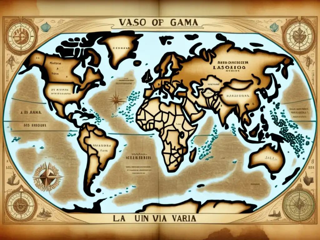 Mapa antiguo de la expedición de Vasco da Gama a las Indias