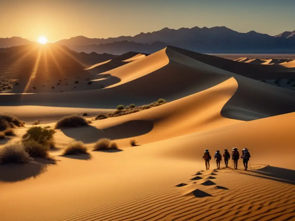 Exploradores en el Desierto de Mojave: Una imagen detallada capturando la esencia de las expediciones tempranas