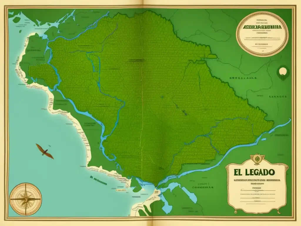 Mapa vintage de la región amazónica: el legado de Francisco de Orellana en la exploración moderna del Amazonas